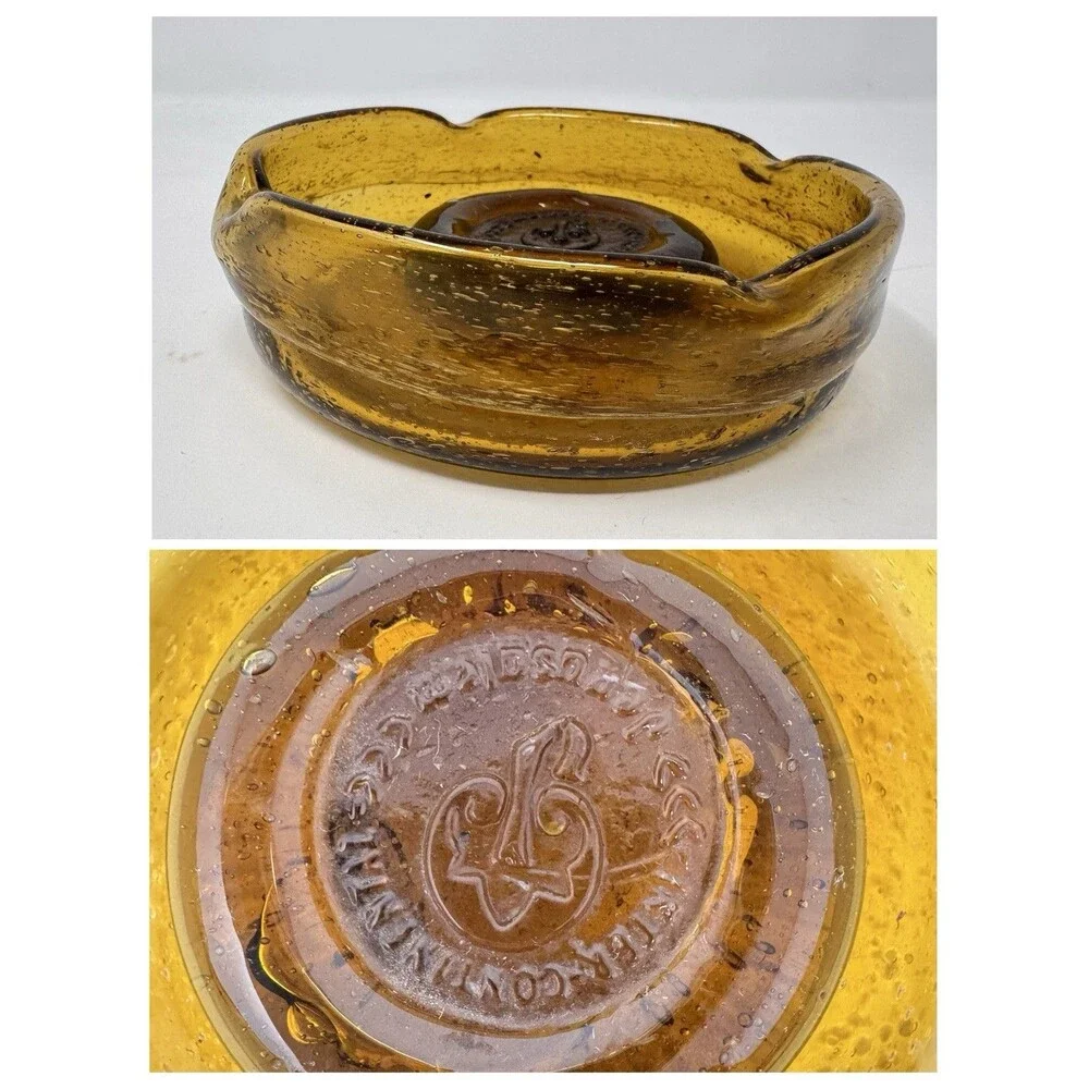 Vintage Amber Glass Ashtray with Logo MCM 4”